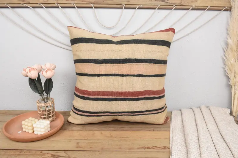 Sofa Pillow Sham, Throw Kilim Pillow, Natural Cushion Cover, Kilim Pillow Cover, Gift Pillow, 24x24 Beige Pillow, Nomadic Pillow Case, Cushion - 2