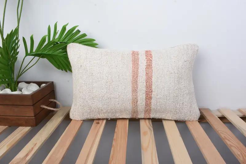 Cotton Cushion Case, 12x20 White Cushion, Kilim Cushion Sham, Cushion Cover, Home Decor Pillow, Indoor Pillow Cover, Pillow for Sofa - 1