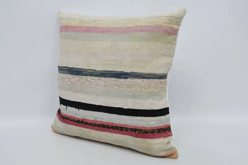Handwoven Pillow, Pillow Sham, Kilim Pillow, Pillow for Couch, Outdoor Bolster Cushion Cover, Ethnical Kilim Rug Pillow, 24x24 White Cushion - 4