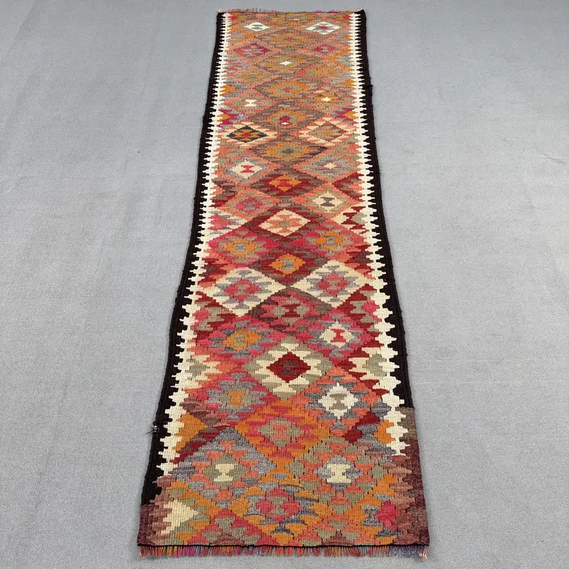 Canlı Turuncu Halı, 2,5x9,3 ft İran Desenli