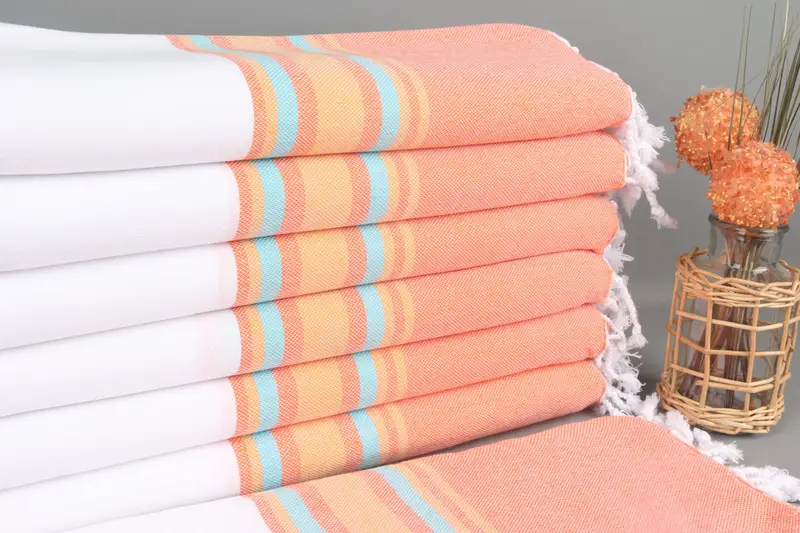 Organic Cotton Personalized Orange Striped Peshtemal, 40x71 Inches