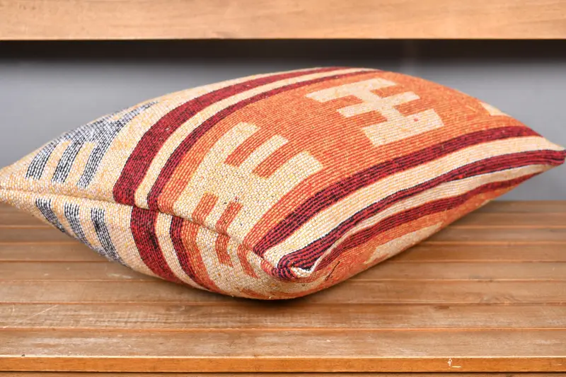 Kilim Pillow, Throw Kilim Pillow, Pillow Case, Vintage Kilim Throw Pillow, Sustainable Cushion, Toss Pillow Case, 16x24 Orange Pillow Sham - 4