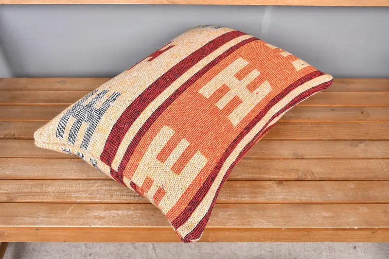 Kilim Pillow, Throw Kilim Pillow, Pillow Case, Vintage Kilim Throw Pillow, Sustainable Cushion, Toss Pillow Case, 16x24 Orange Pillow Sham - 2