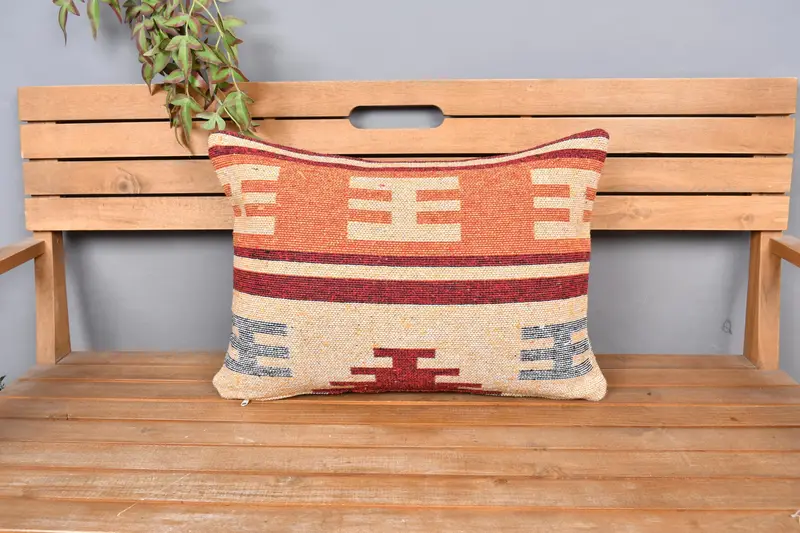 Kilim Pillow, Throw Kilim Pillow, Pillow Case, Vintage Kilim Throw Pillow, Sustainable Cushion, Toss Pillow Case, 16x24 Orange Pillow Sham - 6