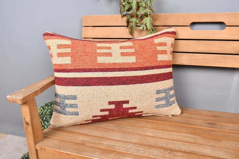 Kilim Pillow, Throw Kilim Pillow, Pillow Case, Vintage Kilim Throw Pillow, Sustainable Cushion, Toss Pillow Case, 16x24 Orange Pillow Sham - 1