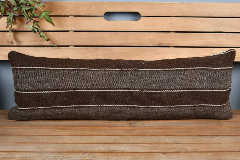 Kilim Cushion Sham, Kilim Rug Pillow Case, 12x36 Brown Pillow Cover, Boho Pillow Sham Cover, Kilim Pillow Cover, Hippie Throw Pillow, Pillow Cover - 6
