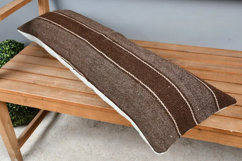 Kilim Cushion Sham, Kilim Rug Pillow Case, 12x36 Brown Pillow Cover, Boho Pillow Sham Cover, Kilim Pillow Cover, Hippie Throw Pillow, Pillow Cover - 2