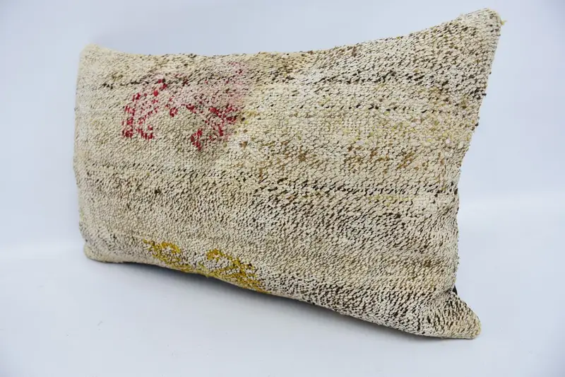 Turkish Rugs Cushion Case, 12x20 Beige Cushion Case, Pillow Case, Turkish Kilim Pillow, Vintage Kilim Throw Pillow, Vintage Pillow - 4