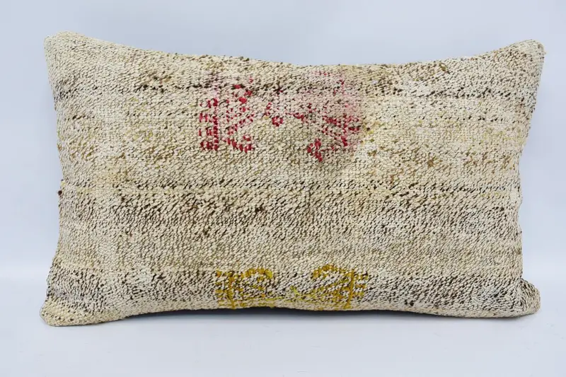 Turkish Rugs Cushion Case, 12x20 Beige Cushion Case, Pillow Case, Turkish Kilim Pillow, Vintage Kilim Throw Pillow, Vintage Pillow - 1