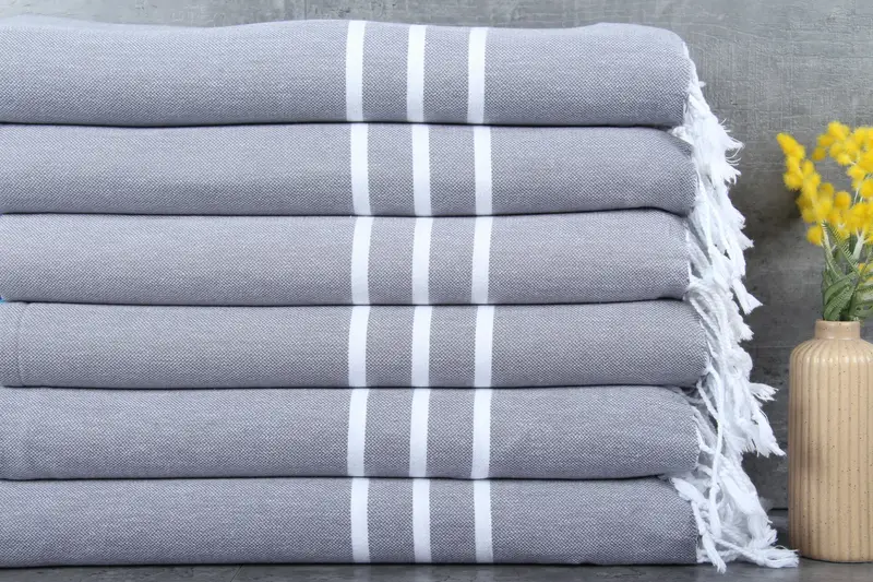 Organic Towel, Bath Towel, Striped Peshtemal, 40x74 Inches, Dark Gray