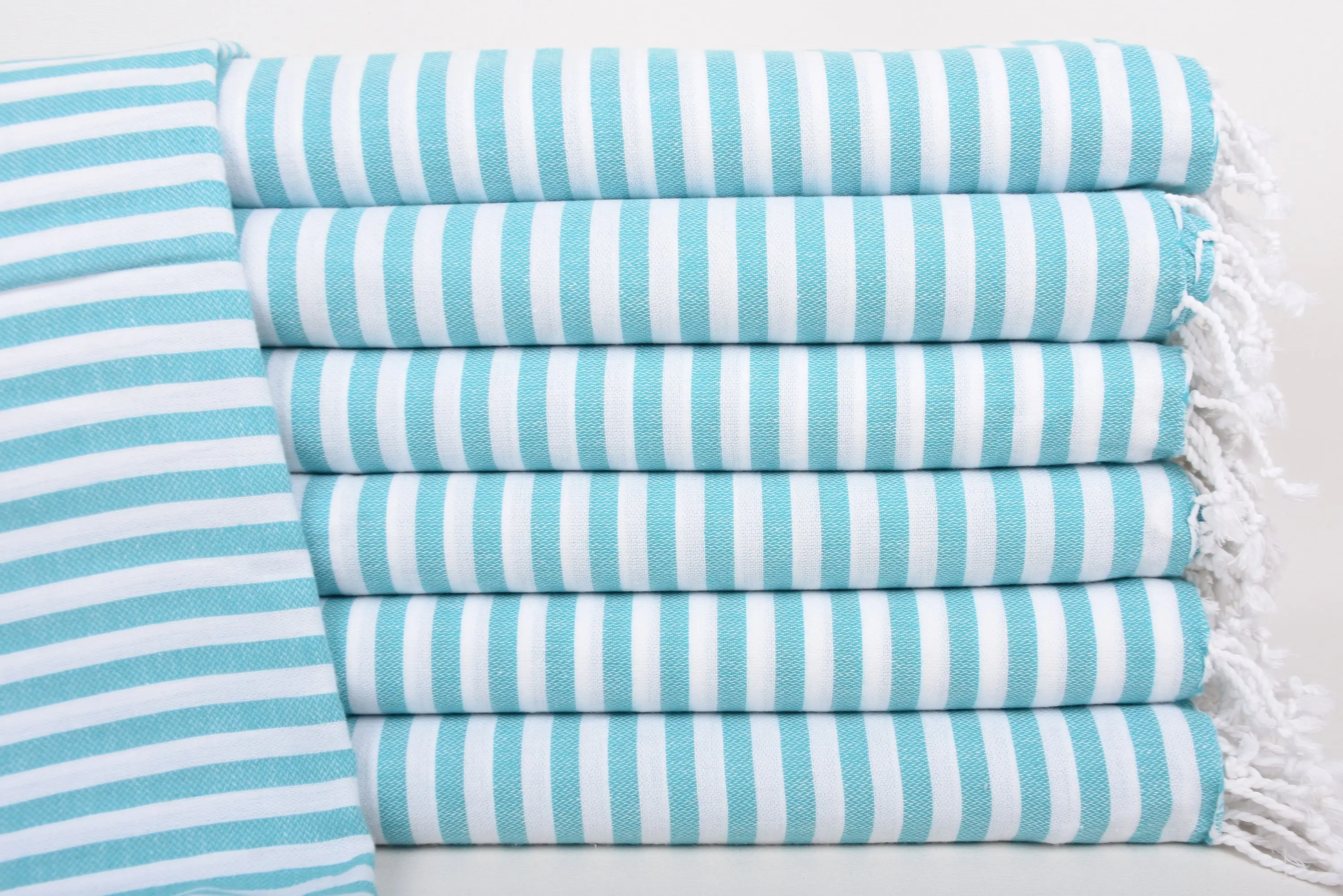 Personalized Petrol Green Striped Towel, Organic Cotton, 40x48 Inches - 1