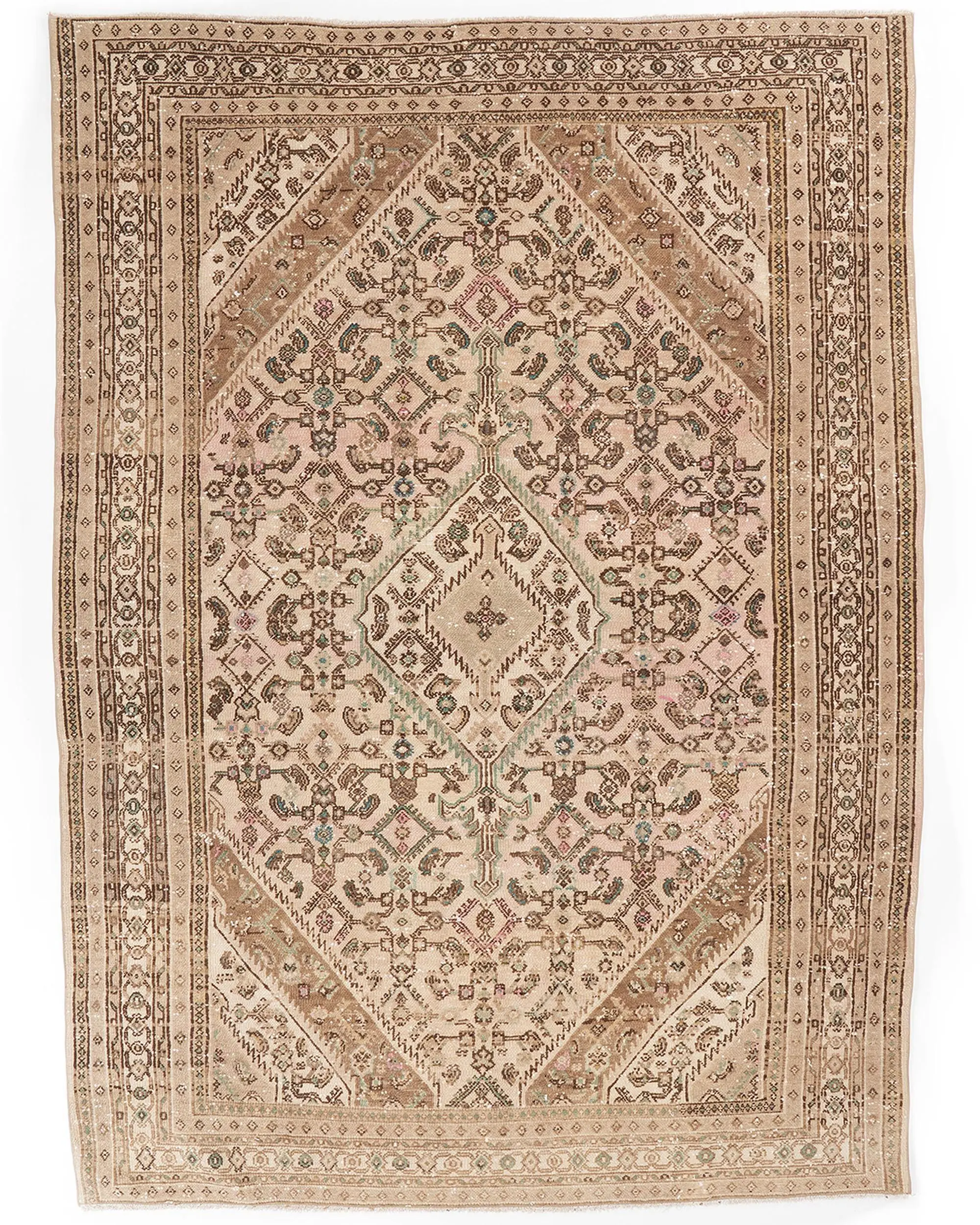 Türk Vintage Halısı, 6.8x9.5 ft Büyük Halı, Kahverengi Yeşil Yün Halı - 1