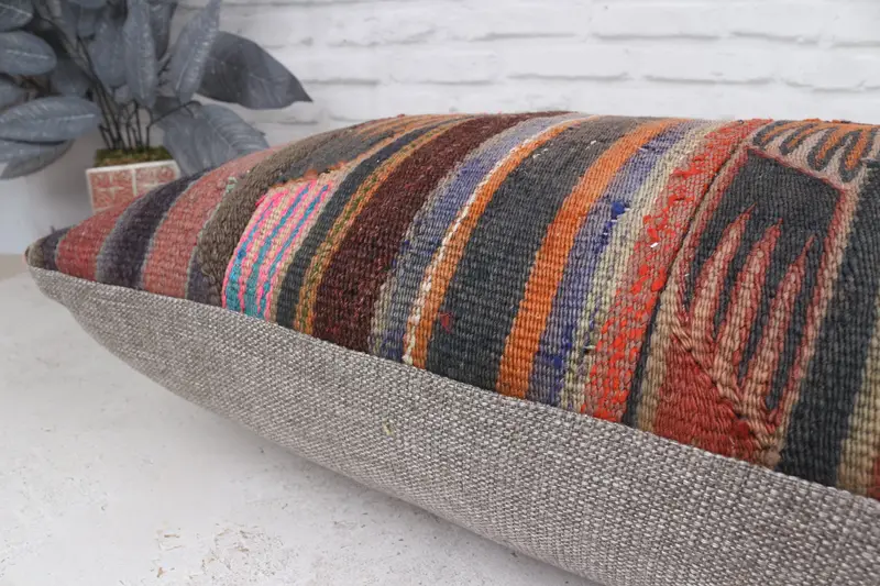 16x48 Brown Cushion Case, Turkish Pillow, Vintage Pillow, Muted Pillow Case, Cushion Case, Handwoven Pillow Cover Cushion, Pillow for Couch - 8