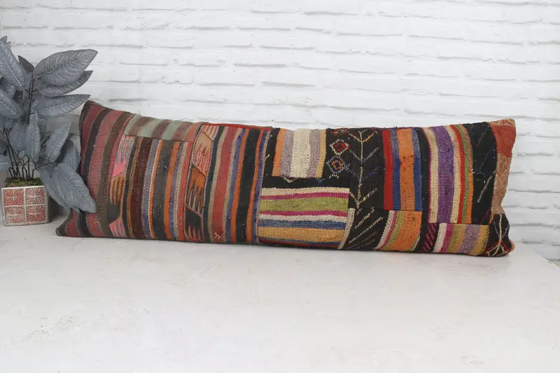 16x48 Brown Cushion Case, Turkish Pillow, Vintage Pillow, Muted Pillow Case, Cushion Case, Handwoven Pillow Cover Cushion, Pillow for Couch - 1