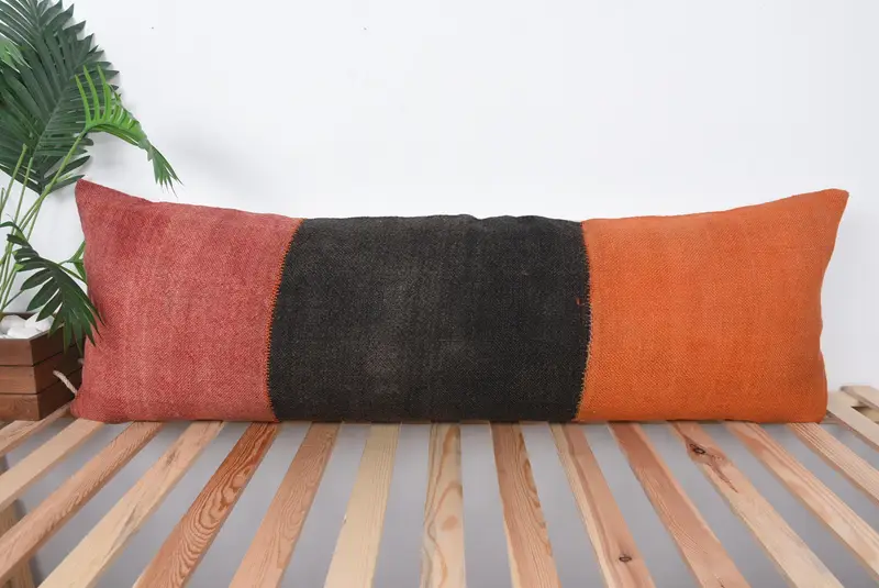 Vintage Throw Cushion Case, Pillow Sham, Pillow for Sofa, Shabby Chic Cushion Cover, Antique Pillows, 16x48 Red Cushion, Kilim Cushion Sham - 1