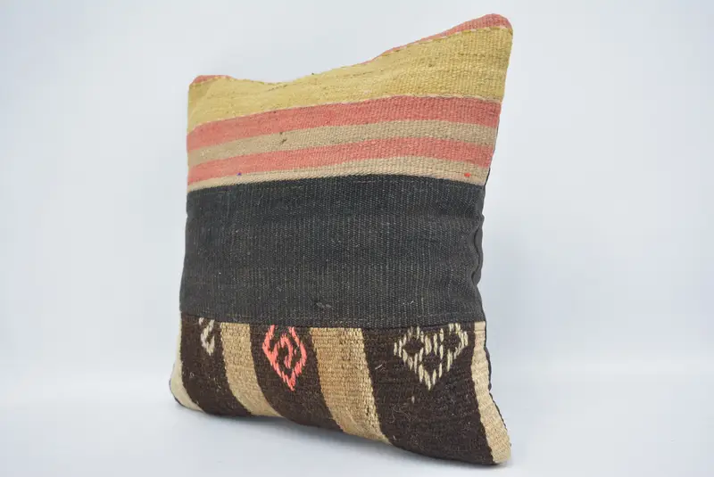 Pillow for Sofa, 16x16 Brown Pillow, Pillow Cover, Yoga Cushion Cover, Outdoor Cushion Case, Pillow for Couch, Ethnical Kilim Rug Pillow - 4
