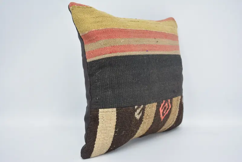 Pillow for Sofa, 16x16 Brown Pillow, Pillow Cover, Yoga Cushion Cover, Outdoor Cushion Case, Pillow for Couch, Ethnical Kilim Rug Pillow - 3