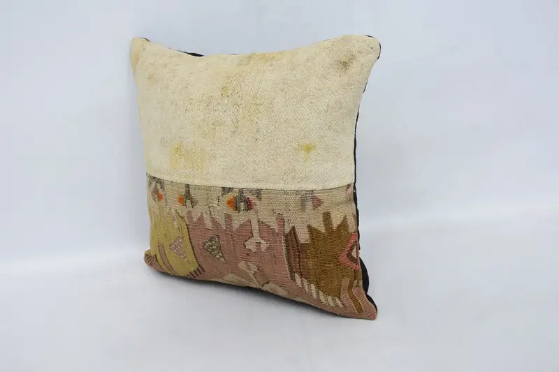 Kilim Pillow Cover, Antique Pillows, Pillow for Couch, Natural Cushion Case, 16x16 White Cushion Case, Pillow, Outdoor Cushion, Tribal Pillow Sham - 4
