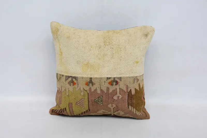 Kilim Pillow Cover, Antique Pillows, Pillow for Couch, Natural Cushion Case, 16x16 White Cushion Case, Pillow, Outdoor Cushion, Tribal Pillow Sham - 1