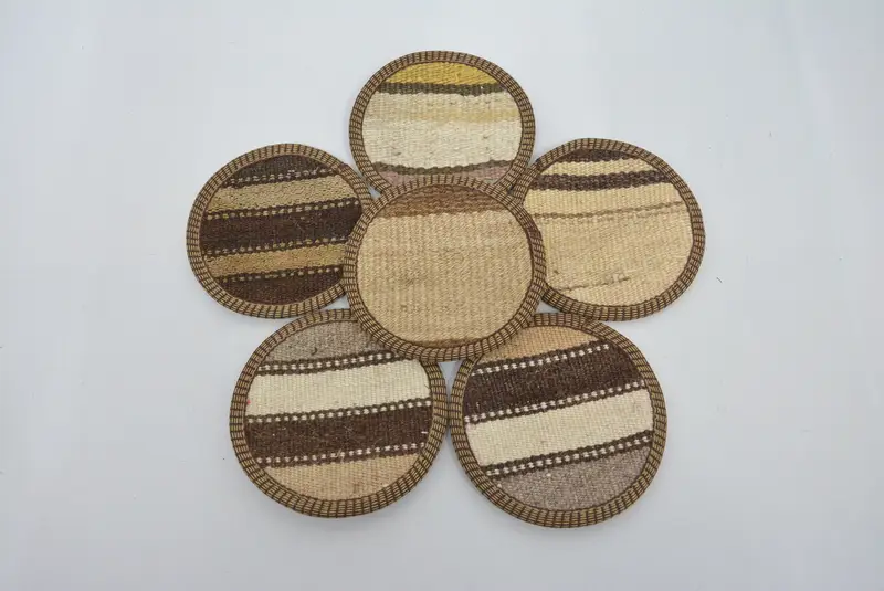 Boho Beige & Brown Round Coaster, Boho Coaster
