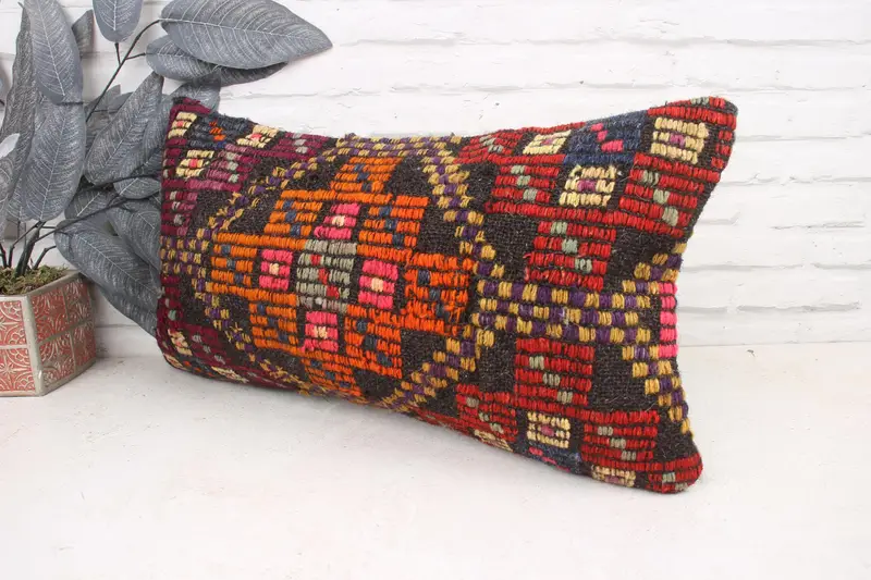 Chair Cushion Case, 12x24 Pink Cushion, Ethnic Cushion, Vintage Kilim Pillow, Boho Pillow, Home Decor Pillow, Cushion Cover - 4