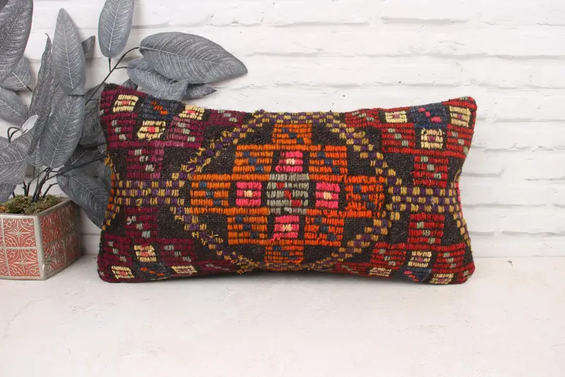 Chair Cushion Case, 12x24 Pink Cushion, Ethnic Cushion, Vintage Kilim Pillow, Boho Pillow, Home Decor Pillow, Cushion Cover - 1