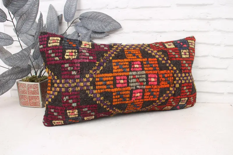 Chair Cushion Case, 12x24 Pink Cushion, Ethnic Cushion, Vintage Kilim Pillow, Boho Pillow, Home Decor Pillow, Cushion Cover - 3