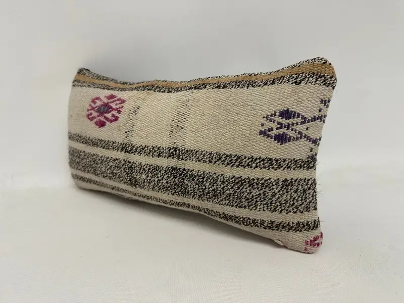 Turkish Kilim Pillow, Oriental Pillow Cover, Boho Pillow, 8x16 White Pillow Cover, Cushion Case, Boho Pillow Sham Cover, One Of A Kind Cushion Case - 4
