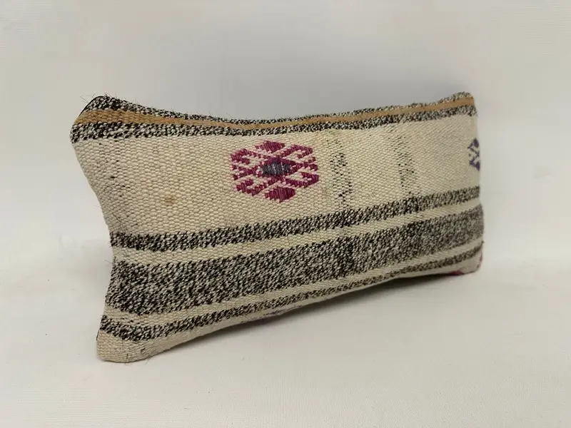 Turkish Kilim Pillow, Oriental Pillow Cover, Boho Pillow, 8x16 White Pillow Cover, Cushion Case, Boho Pillow Sham Cover, One Of A Kind Cushion Case - 3