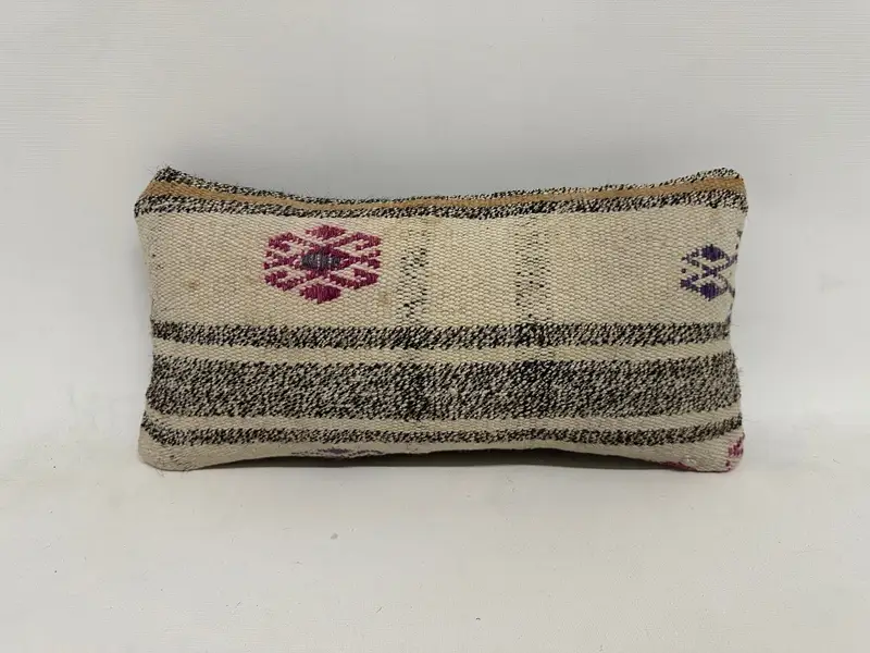 Turkish Kilim Pillow, Oriental Pillow Cover, Boho Pillow, 8x16 White Pillow Cover, Cushion Case, Boho Pillow Sham Cover, One Of A Kind Cushion Case - 1