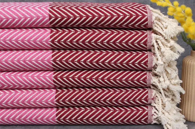 Personalized Turkish Towel Burgundy-Fuchsia Chevron, 40x71 Inches