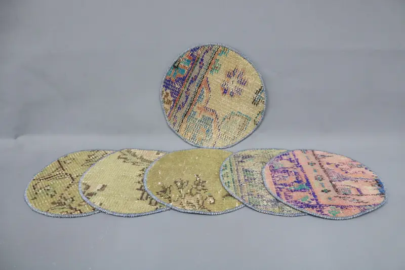 Mantel individual bohemio azul y rosa, decoración de cocina de algodón y lana