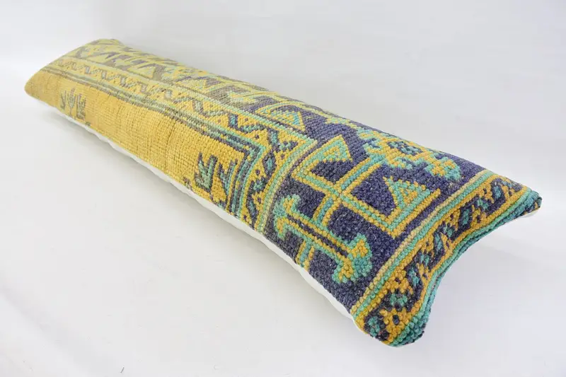 Cushion, Vintage Kilim Pillow, 12x48 Yellow Cushion, Ethnical Kilim Rug Pillow, Boho Chic Cushion, Patio Cushion Case, Boho Pillow Sham Cover - 6