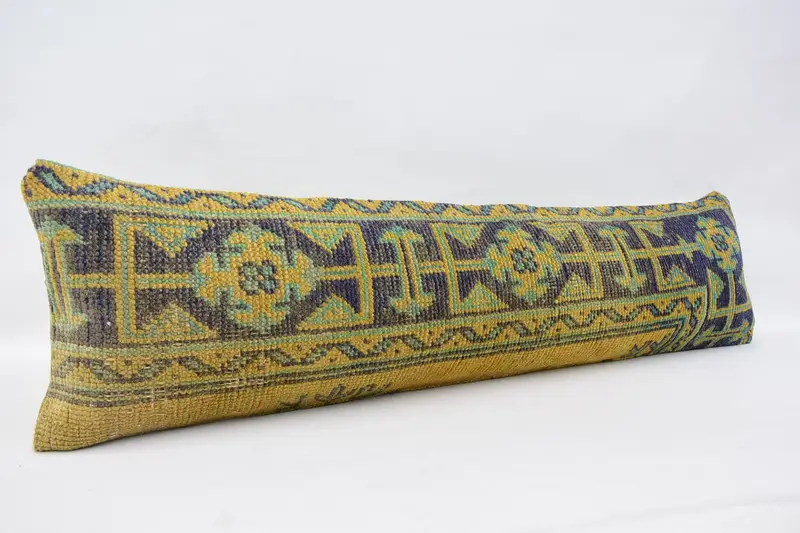 Cushion, Vintage Kilim Pillow, 12x48 Yellow Cushion, Ethnical Kilim Rug Pillow, Boho Chic Cushion, Patio Cushion Case, Boho Pillow Sham Cover - 3