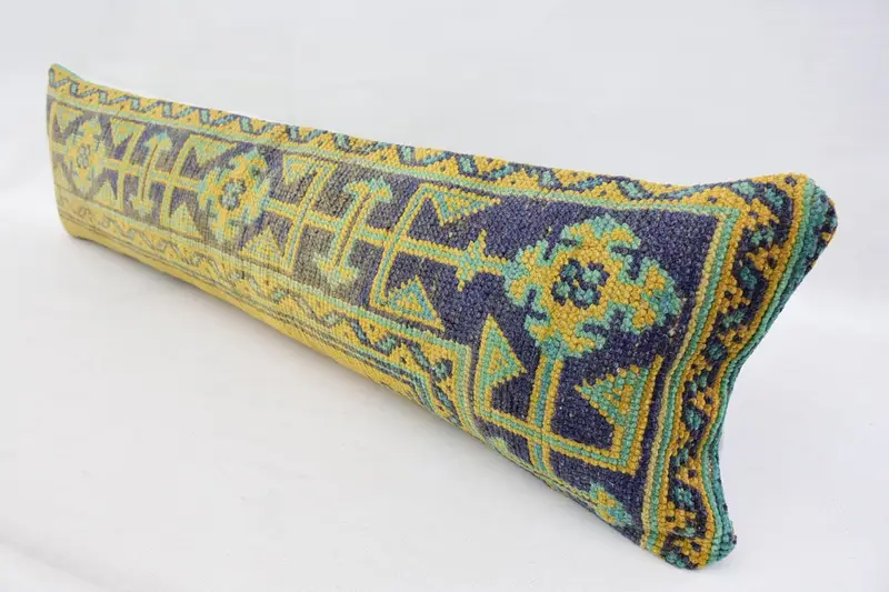 Cushion, Vintage Kilim Pillow, 12x48 Yellow Cushion, Ethnical Kilim Rug Pillow, Boho Chic Cushion, Patio Cushion Case, Boho Pillow Sham Cover - 5