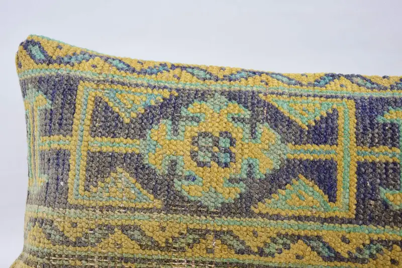 Cushion, Vintage Kilim Pillow, 12x48 Yellow Cushion, Ethnical Kilim Rug Pillow, Boho Chic Cushion, Patio Cushion Case, Boho Pillow Sham Cover - 2