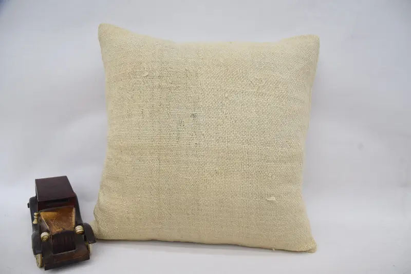 Pillow Case, Handmade Cushion, Vintage Kilim Throw Pillow, Boho Pillow, Throw Kilim Pillow, Bolster Throw Cushion, 16x16 Beige Pillow Sham - 4