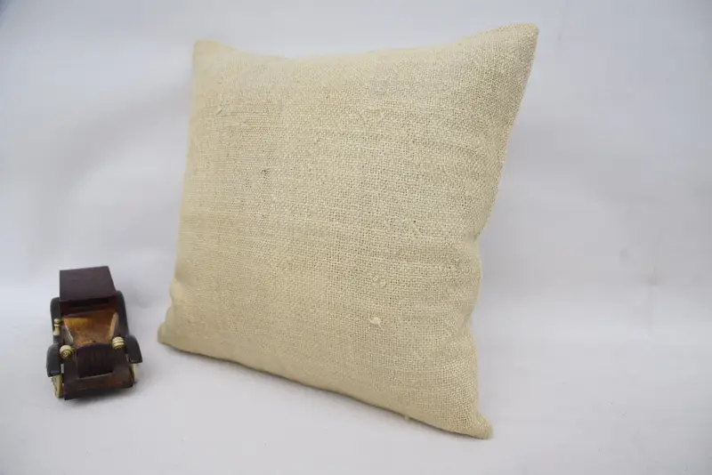 Pillow Case, Handmade Cushion, Vintage Kilim Throw Pillow, Boho Pillow, Throw Kilim Pillow, Bolster Throw Cushion, 16x16 Beige Pillow Sham - 3