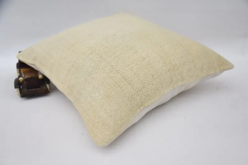 Pillow Case, Handmade Cushion, Vintage Kilim Throw Pillow, Boho Pillow, Throw Kilim Pillow, Bolster Throw Cushion, 16x16 Beige Pillow Sham - 6