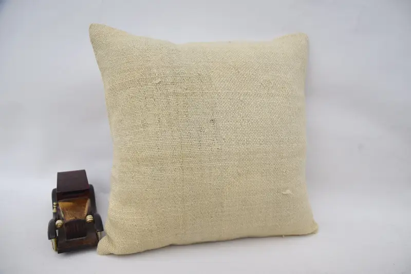 Pillow Case, Handmade Cushion, Vintage Kilim Throw Pillow, Boho Pillow, Throw Kilim Pillow, Bolster Throw Cushion, 16x16 Beige Pillow Sham - 2
