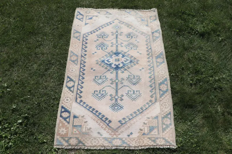 Beige & Blue Striped Rug, 2.5x4 ft Chic Decor