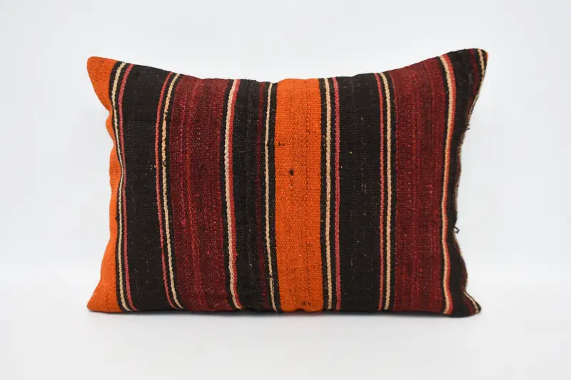 Turkish Wool Red Pillowcase, Striped Moroccan 20x28 inch Cushion - 1