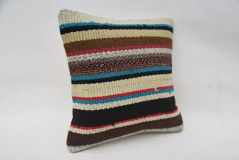 12x12 Beige Cushion Case, Wool Kilim Pillow Pillow Case, Interior Designer Pillow, Cushion Cover, Turkish Pillow, Antique Pillows - 2