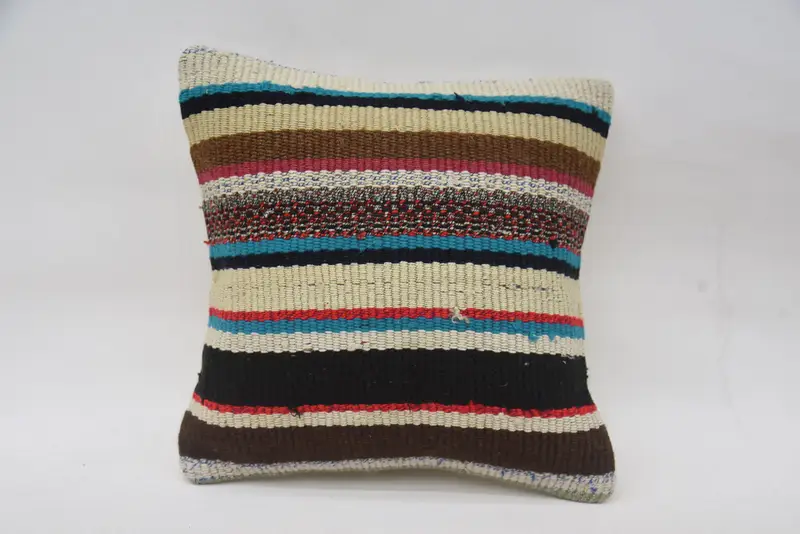 12x12 Beige Cushion Case, Wool Kilim Pillow Pillow Case, Interior Designer Pillow, Cushion Cover, Turkish Pillow, Antique Pillows - 1