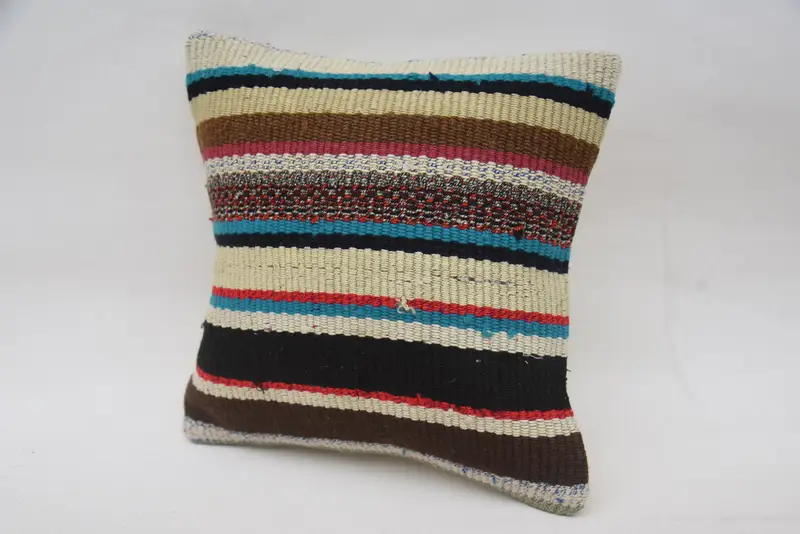 12x12 Beige Cushion Case, Wool Kilim Pillow Pillow Case, Interior Designer Pillow, Cushion Cover, Turkish Pillow, Antique Pillows - 3