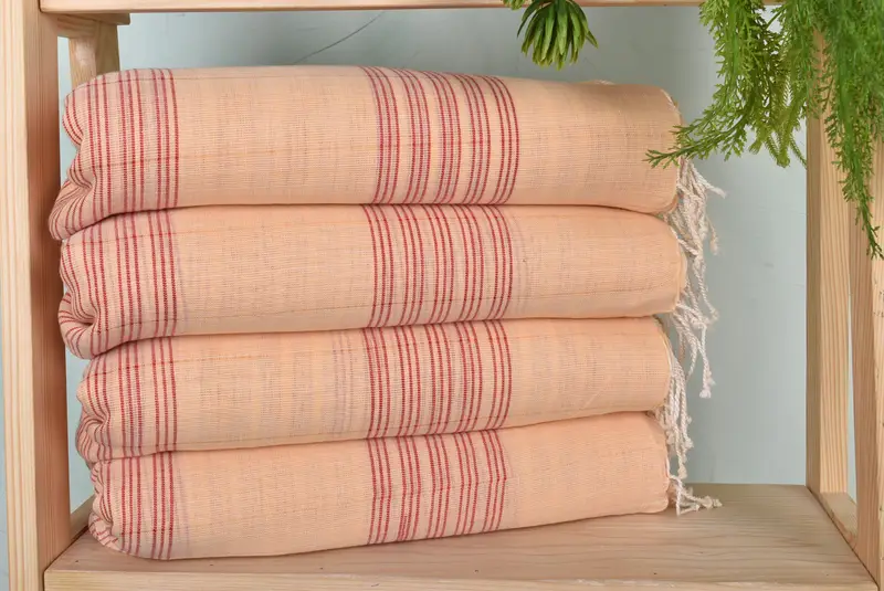 Personalized Coral-red Cotton Beach Towel Monogram, Striped, 40x71 Inches