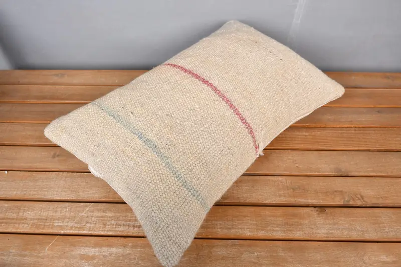 Antique Pillows, Vintage Kilim Throw Pillow, Boho Pillow, Handmade Cushion Cover, 12x20 Beige Cushion, Cozy Throw Pillow Sham, Pillow Sham - 2