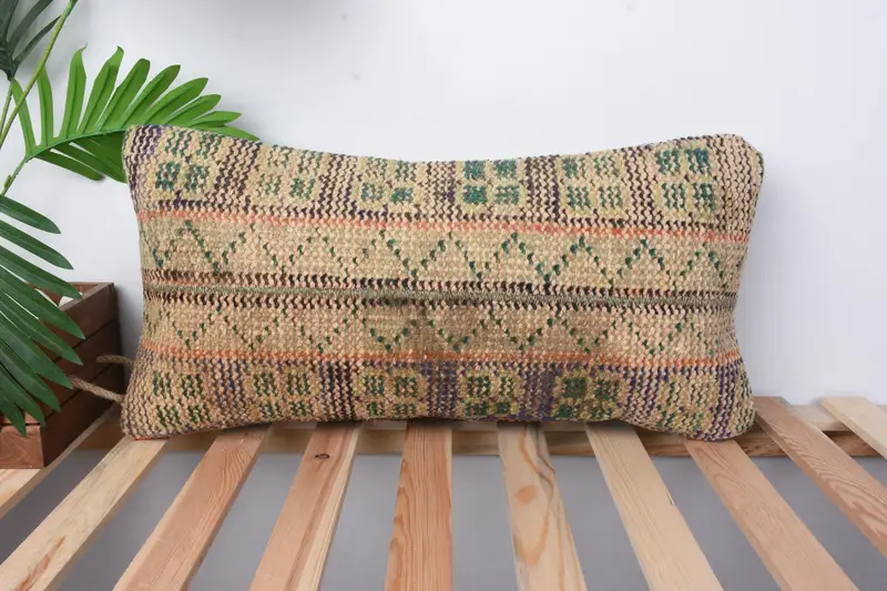 Bolster Throw Cushion, 12x24 Beige Pillow, Antique Pillows, Gift Pillow, Pillow Case, Vintage Kilim Throw Pillow, Art Deco Pillow Cover - 1