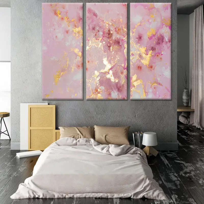 Abstract Wall Art, Abstract Marble Art, Living Room Bed Decor, Pink and Gold Art, Modern Artwork, Marble Art Decor, Abstract Canvas Print, - 3