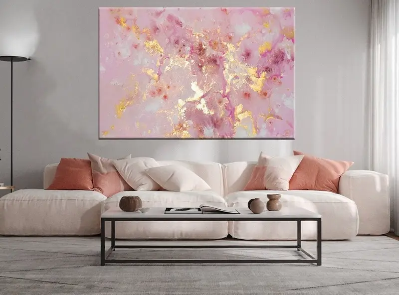 Abstract Wall Art, Abstract Marble Art, Living Room Bed Decor, Pink and Gold Art, Modern Artwork, Marble Art Decor, Abstract Canvas Print, - 2